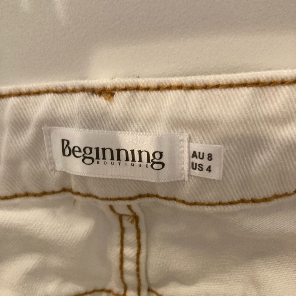 Beginning Boutique White Pants with Tan Stitching